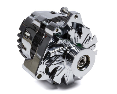 Alternator - CS130 - 140 amps - 12V - 1-Wire / 3-Wire - 6-Rib Serpentine Pulley - Left Offset - Aluminum Case - Chrome - GM - Each
