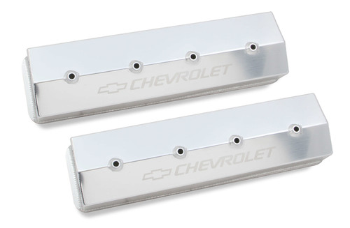 Valve Cover - GM Track Series - Tall - Hardware Included - Chevy Bowtie - Fabricated Aluminum - Silver - Small Block Chevy - Pair Valve Cover - GM Track Series - Tall - Hardware Included - Chevy Bowtie - Fabricated Aluminum - Silver - Small Block Chevy - Pair
