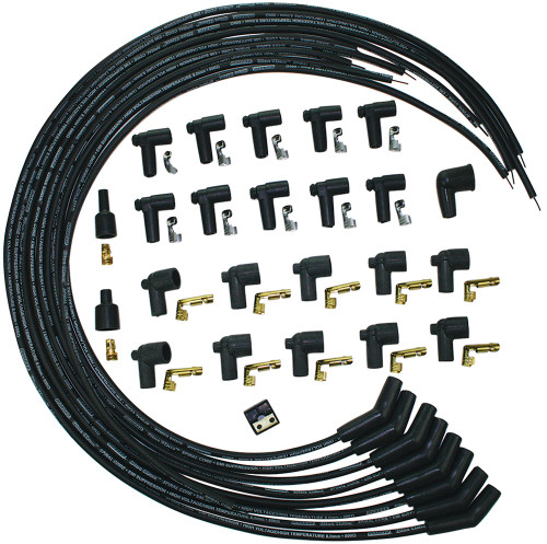 Spark Plug Wire Set - Blue Max - Spiral Core - 8 mm - Black - 135 Degree Plug Boots - HEI / Socket Style - Cut-To-Fit - V8 - Kit