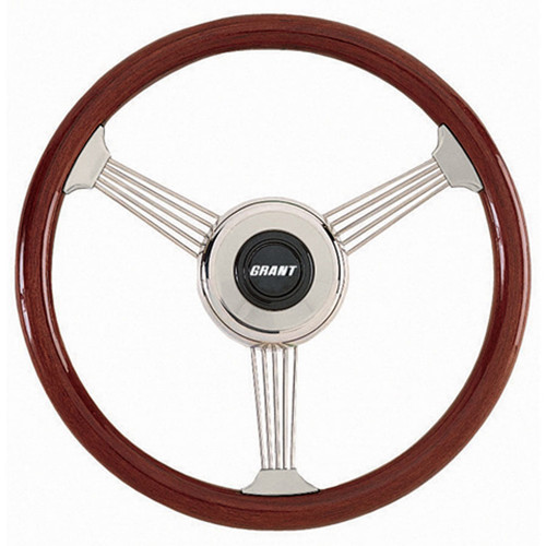 Steering Wheel - Banjo - 14-3/4 in Diameter - 3-Spoke - Wood Grip - Stainless - Polished - Each