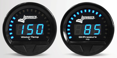 Gauge Panel Assembly - Waterproof LED - Digital - Oil Pressure / Water Temperature - 2-5/8 in Diameter - Black Face - Warning Light - Kit
