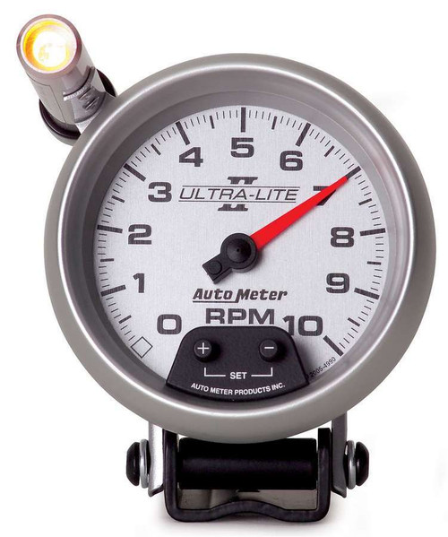 Tachometer - Ultra-Lite II - 10000 RPM - Electric - Analog - 3-3/4 in Diameter - Pedestal Mount - Shift Light - Silver Face - Each