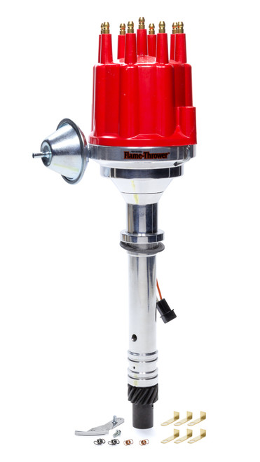 Distributor - Flame-Thrower Plug N Play Billet - Magnetic Pickup - Mechanical Advance - HEI Style Terminal - Red - Chevy V8 - Each