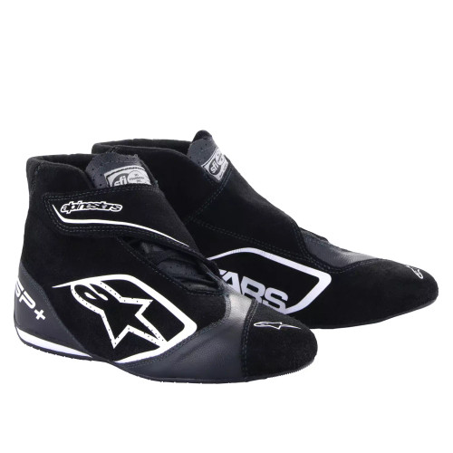 Driving Shoe - SP+ - Mid-Top - SFI 3.3 - FIA Approved - Suede Outer - Nomex Inner - Black / White - Size 12 - Pair