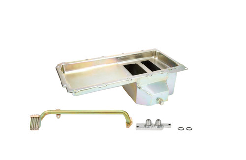 Engine Oil Pan - LS Swap - Fabricated - Rear Sump - 6 qt 6 in Deep - Pickup Included - Steel - Zinc - GM LS-Series - GM A-Body 1965-72 / F-Body 1967-69 / X-Body 1968-72 - Each