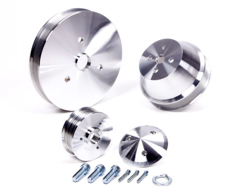 Pulley Kit - High Water Flow Ratio - 6-Rib Serpentine - Aluminum - Clear Powder Coat - Short Water Pump - Small Block Chevy - Kit