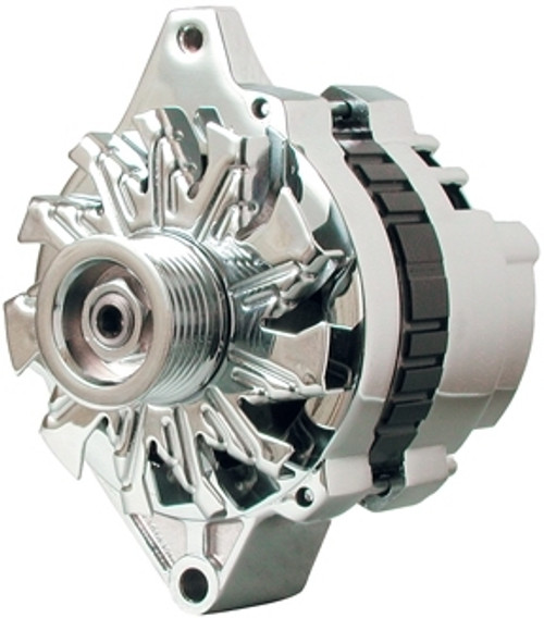 Alternator - CS130 - 140 amps - 12V - 1-Wire / 3-Wire - 6-Rib Serpentine Pulley - Straight Mount - Aluminum Case - Chrome - GM - Each