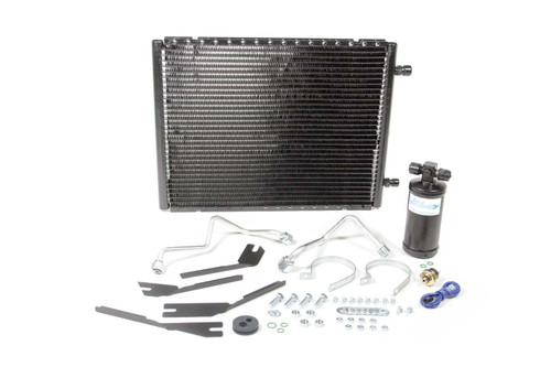 Air Conditioning Condenser and Drier - SureFit - Horizontal - 18 x 14 x 0.83 in - 6 AN / 8 AN Male O-Ring Fittings - Aluminum - Black Paint - GM X-Body 1962-67 - Kit