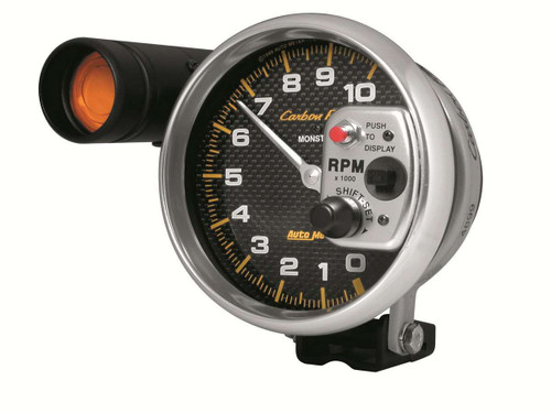 Tachometer - Carbon Fiber - 10000 RPM - Electric - Analog - 5 in Diameter - Pedestal Mount - Shift Light - Carbon Fiber Look Face - Each