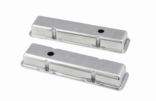 Valve Cover - Stock Height - Baffled - Breather Hole - Cast Aluminum - Polished - Small Block Chevy - Kit