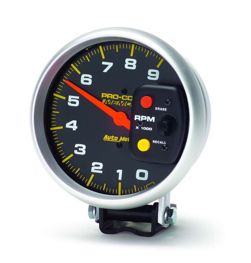 Tachometer - Pro-Comp - 9000 RPM - Electric - Analog - 5 in Diameter - Pedestal Mount - Memory - Black Face - Each