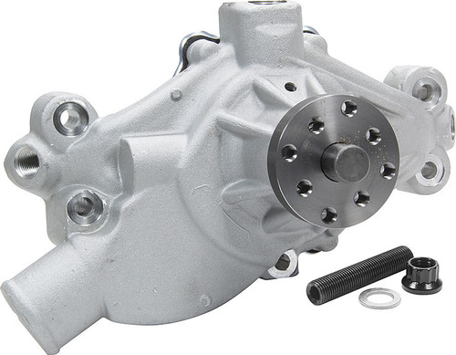 Water Pump - Mechanical - 3/4 in Pilot - Short Design - 3/8 in NPT Bypass Ports / Cam Stop Hardware Included - Aluminum - Natural - Small Block Chevy - Each