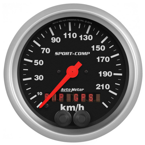 Speedometer - Sport-Comp - 225 KPH - Electric - Analog - 3-3/8 in Diameter - GPS Tracking - Black Face - Each