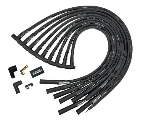 Spark Plug Wire Set - Ultra 40 - Spiral Core - 8.65 mm - Sleeved - Black - Straight Plug Boots - HEI Style Terminal - Over Valve Cover - Big Block Chevy - Kit