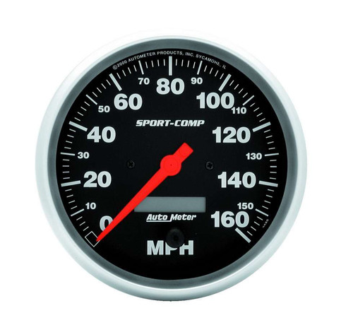 Speedometer - Sport-Comp - 160 MPH - Electric - Analog - 5 in Diameter - Programmable - Black Face - Each