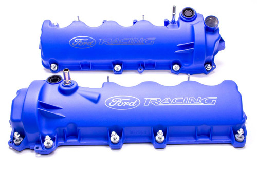 Valve Cover - Short - Gaskets / Fasteners - Ford Racing Logo - Aluminum - Blue Powder Coat - 3 Valve - Ford Modular - Pair