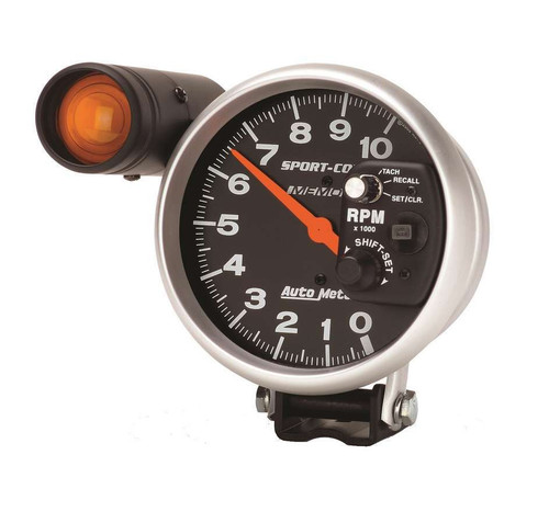 Tachometer - Sport-Comp - 10000 RPM - Electric - Analog - 5 in Diameter - Pedestal Mount - Shift Light - Memory - Black Face - Each