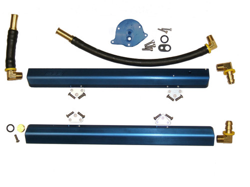 Fuel Rail - High-Flow - 3/8 in NPT Female O-Ring Inlet - 3/8 in NPT Female O-Ring Outlet - Aluminum - Blue Anodized - Hardware Included - 5.0 L - Ford Mustang 1986-93 - Kit Fuel Rail - High-Flow - 3/8 in NPT Female O-Ring Inlet - 3/8 in NPT Female O-Ring Outlet - Aluminum - Blue Anodized - Hardware Included - 5.0 L - Ford Mustang 1986-93 - Kit