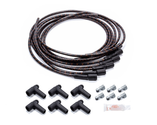 Spark Plug Wire Set - Spiral Core - 7.8 mm - Lacquer Covered Cotton Braid - Black / Orange - Straight Boots - HEI Style Terminal - Universal - Kit