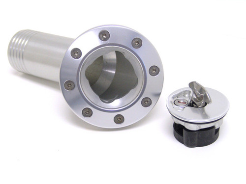 Fuel Filler Cap Assembly - Aircraft Cap - Flush Remote Mount - Hardware / Hose - Aluminum - Clear Anodized - GM F-Body 1967-68 - Kit
