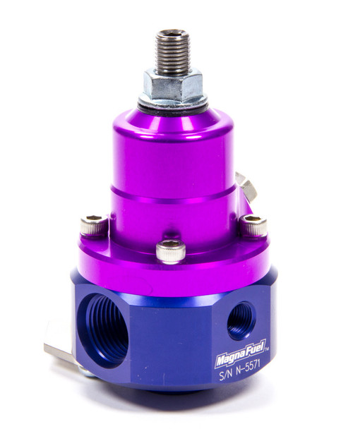 Fuel Pressure Regulator - QuickStar EFI - 35 to 85 psi - In-Line - 8 AN O-Ring Inlets - 6 AN O-Ring Outlet - 1/8 in NPT Port - Aluminum - Blue / Purple Anodized - E85 / Gas / Methanol - Each