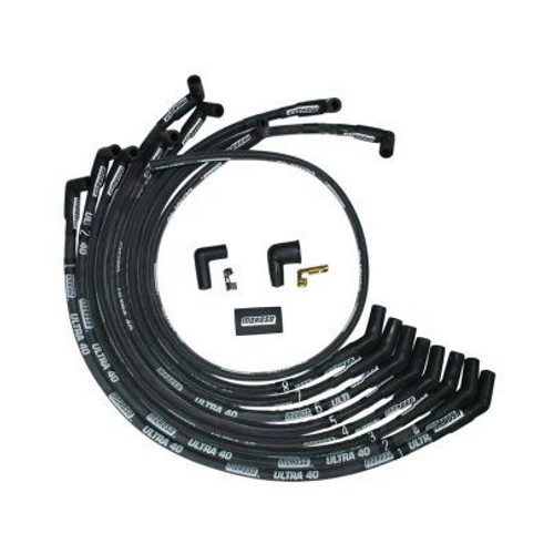 Spark Plug Wire Set - Ultra 40 Race - Spiral Core - 8.65 mm - Blue - 90 Degree Plug Boots - HEI Style Terminal - Small Block Ford - Kit