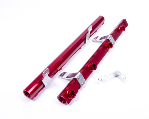 Fuel Rail - 8 AN Female O-Ring Inlets - 8 AN Female O-Ring Outlets - Aluminum - Red Anodized - Brackets Included - Lightning - Ford Fullsize Truck 1999-2004 - Kit