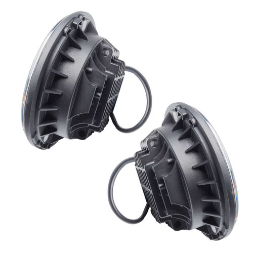 Headlight - 7 in OD - H4 Bulb - No Halo - DOT Approved - Black Bezel - Glass / Steel - Jeep Wrangler JK / JL 2007-19 - Pair