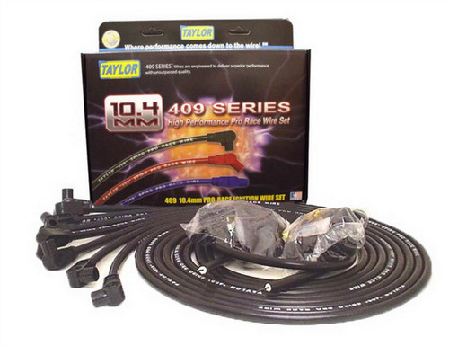 Spark Plug Wire Set - 409 Pro Race - Spiral Core - 10.4 mm - Black - 90 Degree Plug Boots - HEI / Socket Style - Cut-To-Fit - V8 - Kit
