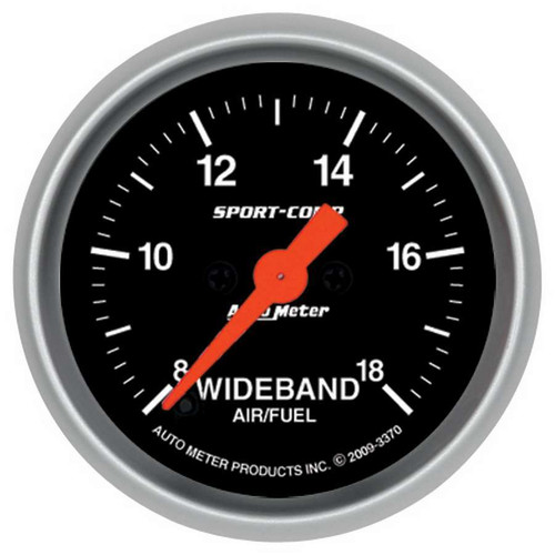 Air-Fuel Ratio Gauge - Sport-Comp - Wideband - 8:1-18:1 AFR - Electric - Analog - Full Sweep - 2-1/16 in Diameter - Black Face - Each