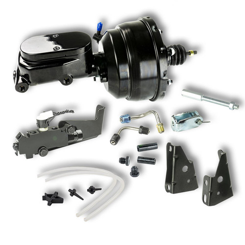 Master Cylinder and Booster - 1-1/8 in Bore - Dual Integral Reservoir - 8 in OD - Dual Diaphragm - Aluminum - Black Paint - GM A-Body / F-Body / X-Body 1964-74 - Kit