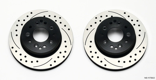 Brake System - Promatrix - Rear - 11.75 in Drilled / Slotted Rotor - Iron - Black Paint - Chevy Corvette 1965-82 - Pair