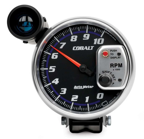 Tachometer - Cobalt - 10000 RPM - Electric - Analog - 5 in Diameter - Pedestal Mount - Shift Light - Black Face - Each