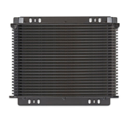 Fluid Cooler - 11.5 x 9.31 x 2 in - Stack Type - 10 AN Female O-Ring Inlet / Outlet - Aluminum - Black Powder Coat - Universal - Each