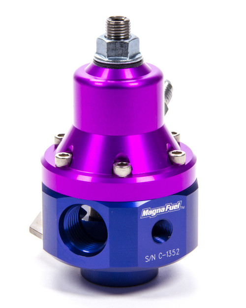 Fuel Pressure Regulator - 3 to 12 psi - In-Line - 8 AN O-Ring Inlet - Four 8 AN O-Ring Outlets - 10 AN O-Ring Return - 1/8 in NPT Port - Aluminum - Blue / Purple Anodized - E85 / Gas / Methanol - Each Fuel Pressure Regulator - 3 to 12 psi - In-Line - 8 AN O-Ring Inlet - Four 8 AN O-Ring Outlets - 10 AN O-Ring Return - 1/8 in NPT Port - Aluminum - Blue / Purple Anodized - E85 / Gas / Methanol - Each