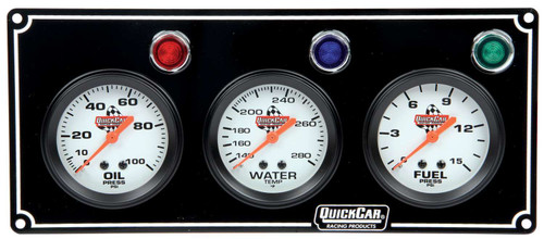 Gauge Panel Assembly - Fuel Pressure / Oil Pressure / Water Temperature - 2-5/8 in Diameter - Silver Face - Warning Light - Kit