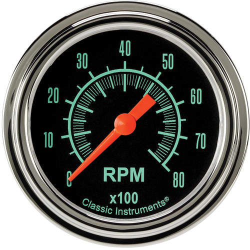 Tachometer - G/Stock - 8000 RPM - Electric - Analog - 2-5/8 in Diameter - Dash Mount - Low Step Stainless Bezel - Flat Lens - Black Face - Each