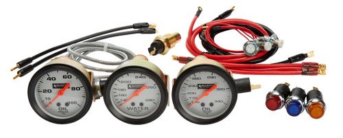Gauge Kit - Oil Pressure / Water Temperature / Oil Temperature - 2-5/8 in Diameter - White Face - Warning Light - Kit