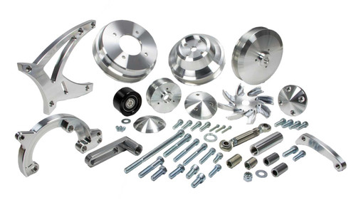 Pulley Kit - Ultra - 6-Rib Serpentine - Aluminum - Clear Powder Coat - Pontiac V8 - Kit