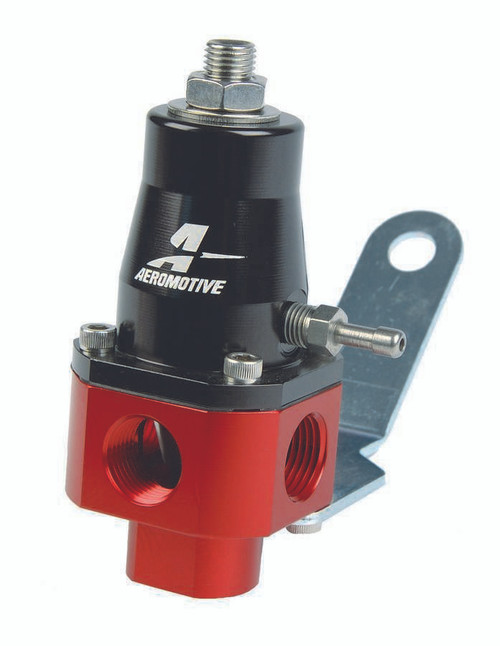 Fuel Pressure Regulator - 3 to 60 psi - In-Line - 3/8 in NPT Inlet - 3/8 in NPT Outlet - 3/8 in NPT Return - Black / Red Anodized - E85 / Gas / Diesel - Each