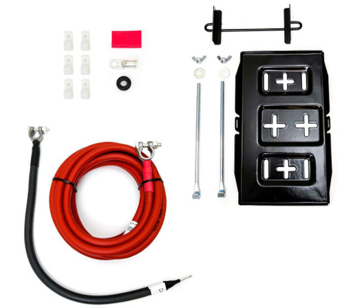 Battery Relocation Kit - 13 x 7.25 in - Steel - Single Trunk Mount Tray - 2 Gauge Cables - 16 ft Red / 20 in Black - Kit