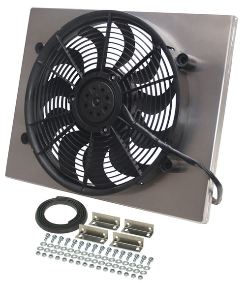 Electric Cooling Fan - HO RAD - 17 in Fan - Puller - 2400 CFM - 12V - Curved Blade - 22-1/4 x 17-5/8 in - 3 in Thick - Aluminum Shroud - Plastic - Kit