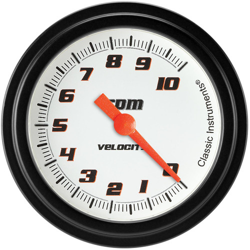 Tachometer - Velocity - 0-10000 RPM - Electric - Analog - 2-5/8 in Diameter - Dash Mount - Shift Light - Flat Black Bezel - Flat Lens - White Face - Each