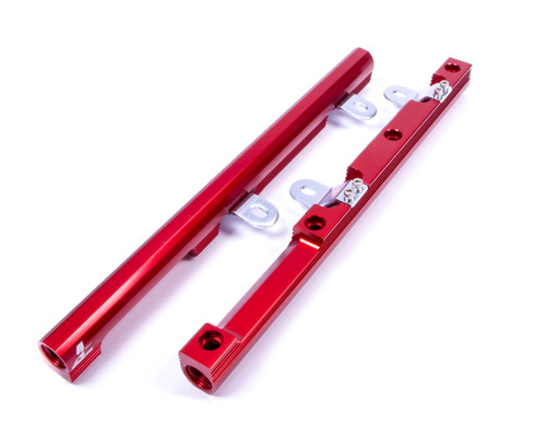 Fuel Rail - 8 AN Female O-Ring Inlets - 8 AN Female O-Ring Outlets - Aluminum - Red Anodized - Brackets Included - Mopar Gen III Hemi - Kit