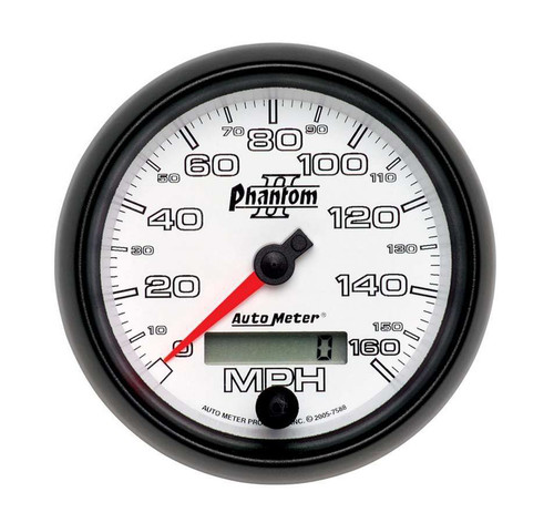 Speedometer - Phantom II - 160 MPH - Electric - Analog - 3-3/8 in Diameter - Programmable - White Face - Each