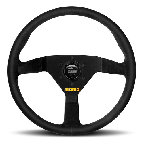 Steering Wheel - MOD 78 - 350 mm Diameter - 36 mm Dish - 3-Spoke - Black Suede Grip - Aluminum - Black Anodized - Each