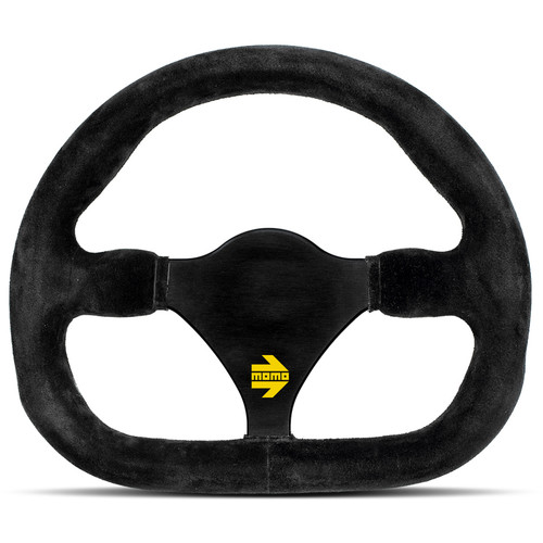 Steering Wheel - MOD 27 - 290 mm Diameter - D-Shaped - Flat - 3-Spoke - Black Suede Grip - Aluminum - Black Anodized - Each