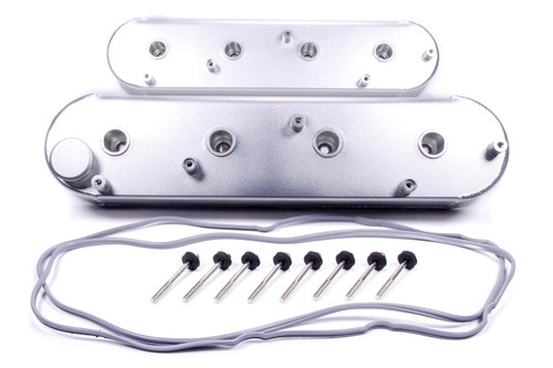 Valve Cover - Stock Height - Breather Hole - Coil Mounts - Gaskets / Hardware - Aluminum - Silver Anodized - Racing Rockers - GM LS-Series - Pair