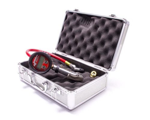 Tire Pressure Gauge - Quick Fill - 0-60 psi - Digital - 2-1/2 in Diameter - Red Face - 0.1 lb Increments - Silver Case - Each