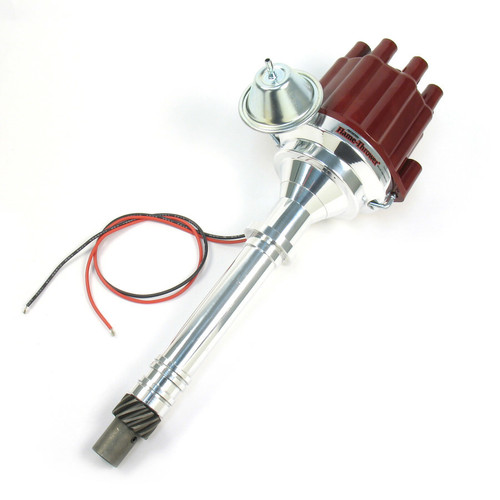Distributor - Flame-Thrower Plug N Play Billet - Magnetic Pickup - Vacuum Advance - Socket Style - Red - Chevy V8 - Each